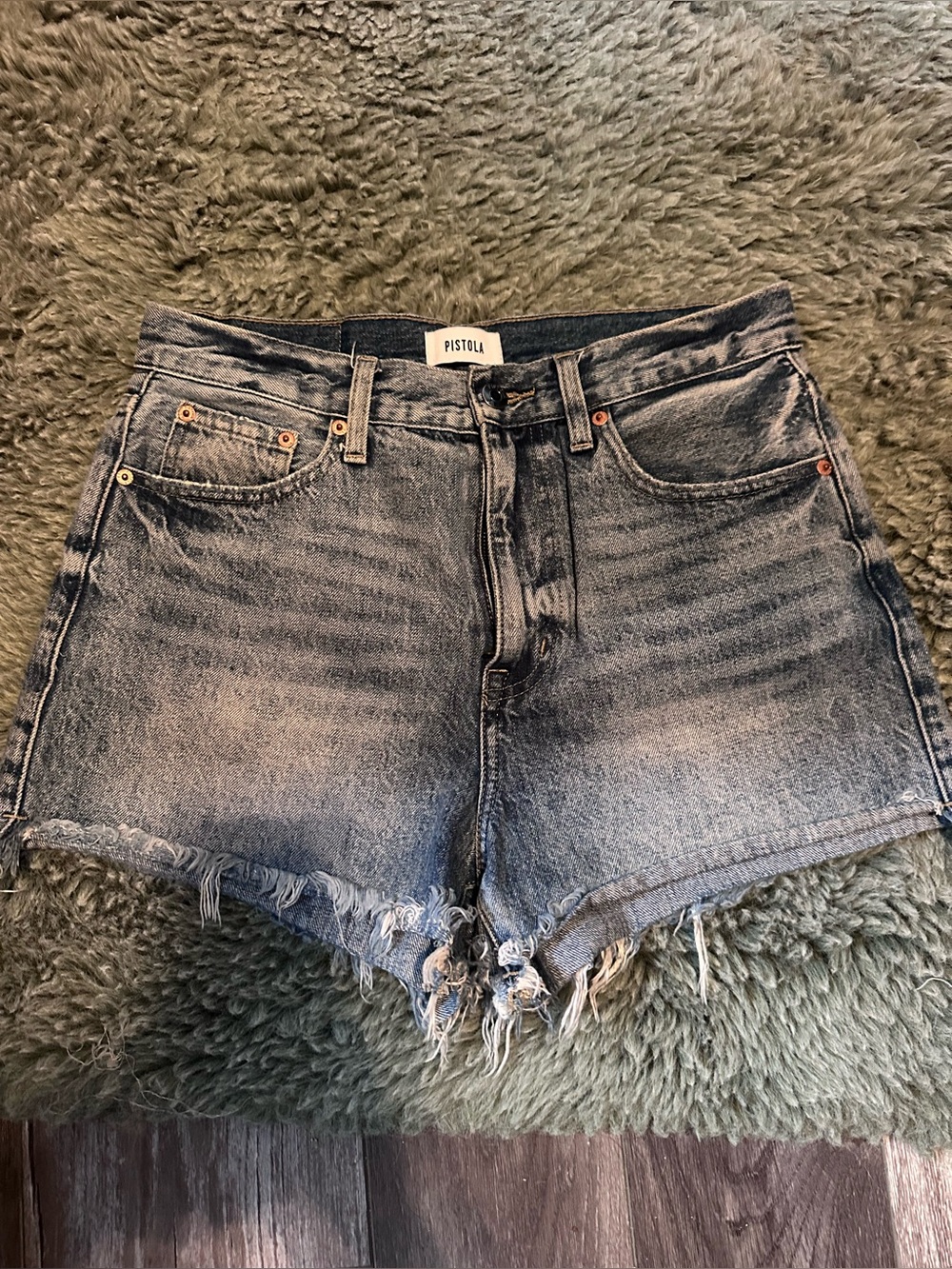 PISTOLA Denim Cutoff Shorts 28 Washed Charcoal Raw Frayed Hem